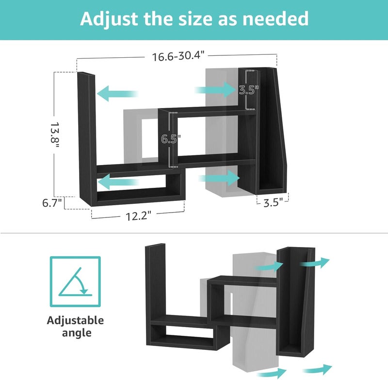 NUTIKAS Desktop File Organizer Desk Organizer Shelf - Black Office Organization Shelves for Top of Desk Organizers and Accessories Corner Bookshelf Table Top Shelving Small Hutch Decorations for Women Office - Image 2